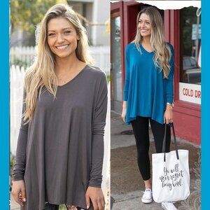 2 Grace & Lace Blue and Gray Long Sleeve T-Shirts